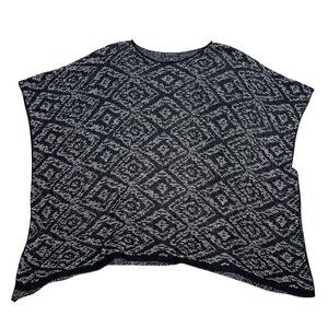 Eileen Fisher Textured Weave Poncho Women's One Size 100% Organic Linen Black